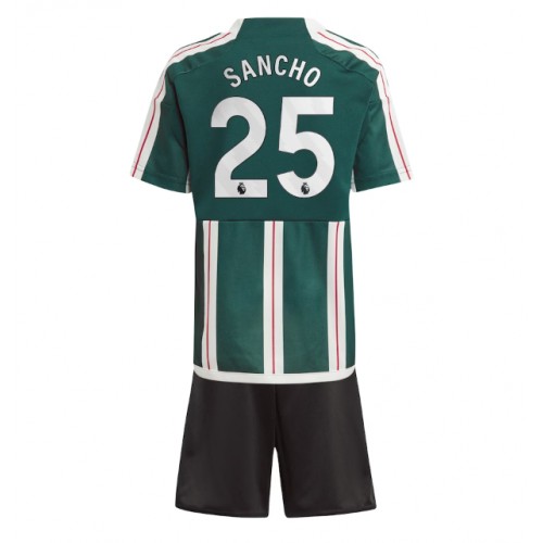 Otroški Nogometni dresi Manchester United Jadon Sancho #25 Gostujoči 2023-24 Kratek Rokav (+ Kratke hlače)
